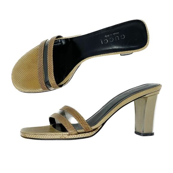Gucci Y2K vintage Karung PVC Block Heel Neutral Slide Sandals tan size 7.5 - Picture 1 of 14